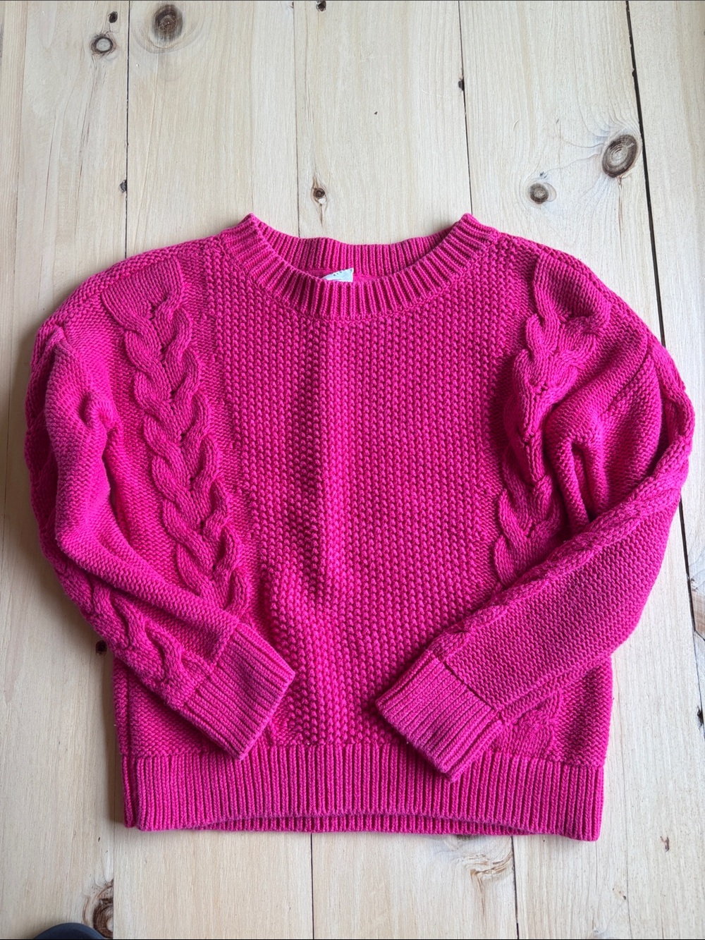 GAP Kids 100 percent cotton Cable Knit Crewneck Sweater - Hot Pink